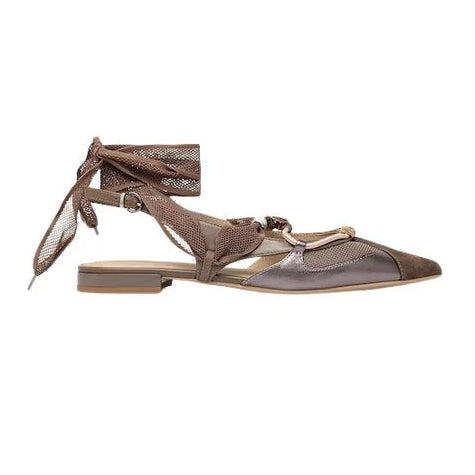Pinko ballerina slingback con lacci pelle marrone