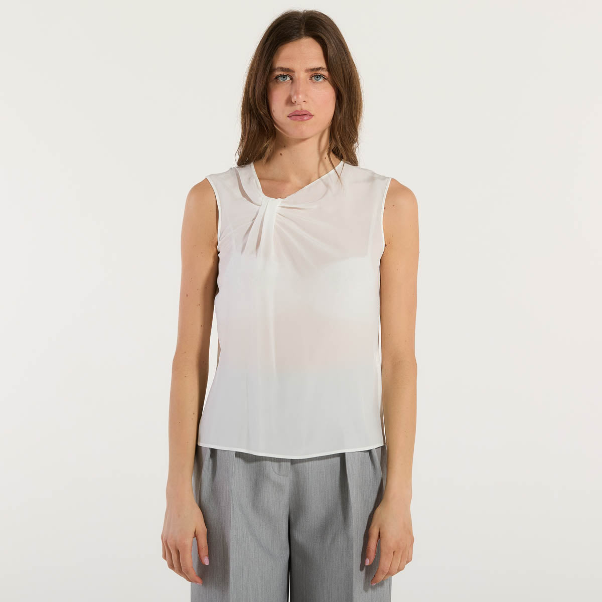 Patrizia Pepe canotta con nodo tessuto bianco