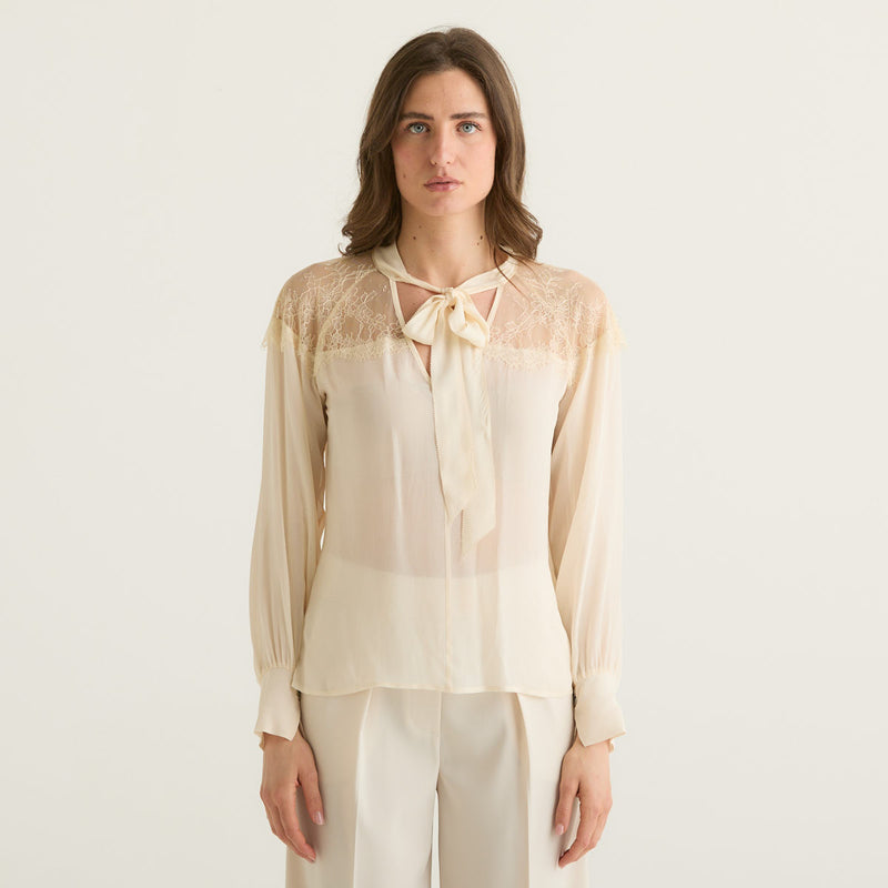 Patrizia Pepe blusa avorio con fiocco