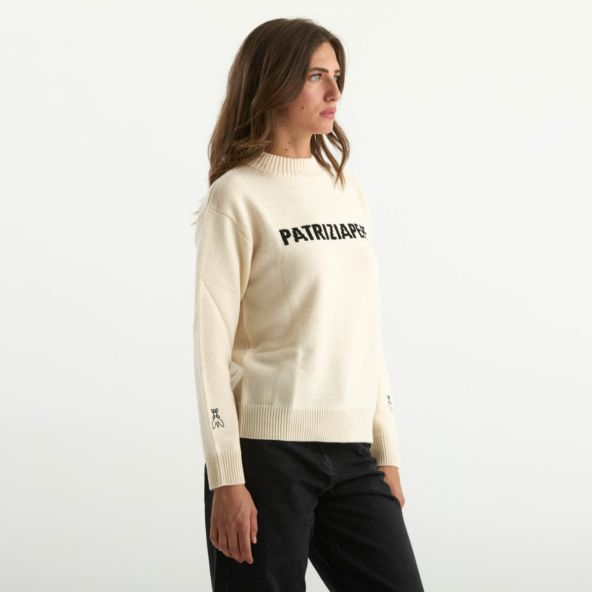 Patrizia Pepe maglione logato girocollo panna