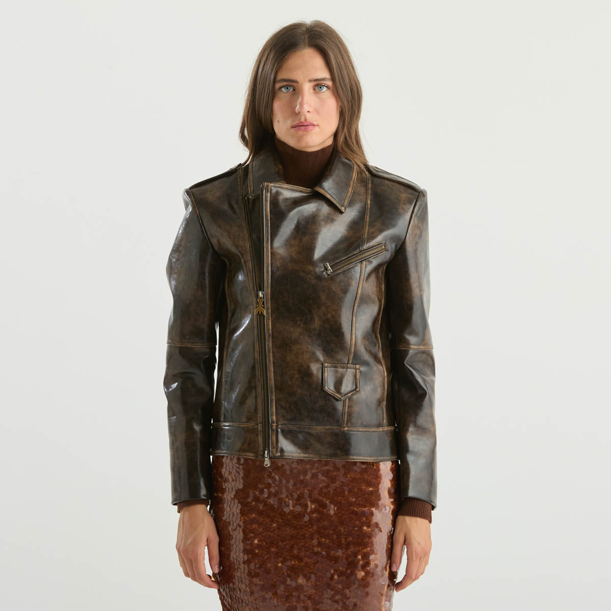 Patrizia Pepe chiodo in vinile marrone