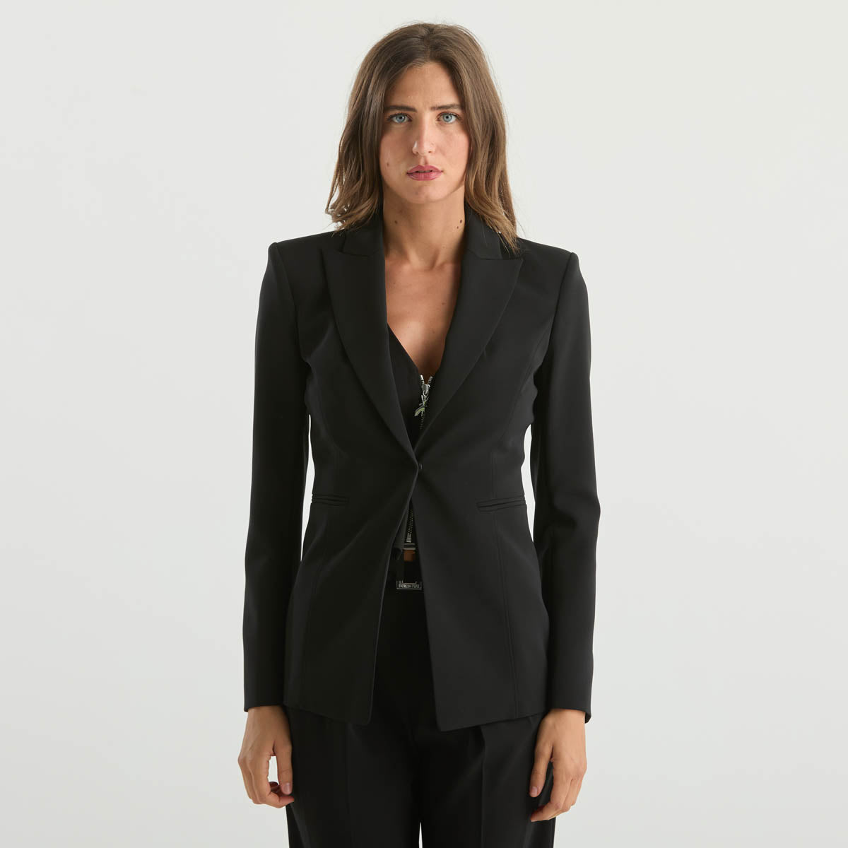 Patrizia Pepe giacca monopetto in tessuto nero