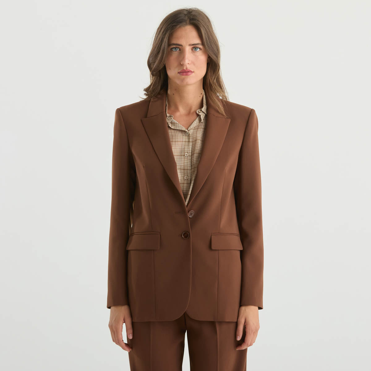 Patrizia Pepe blazer monopetto in tessuto marrone
