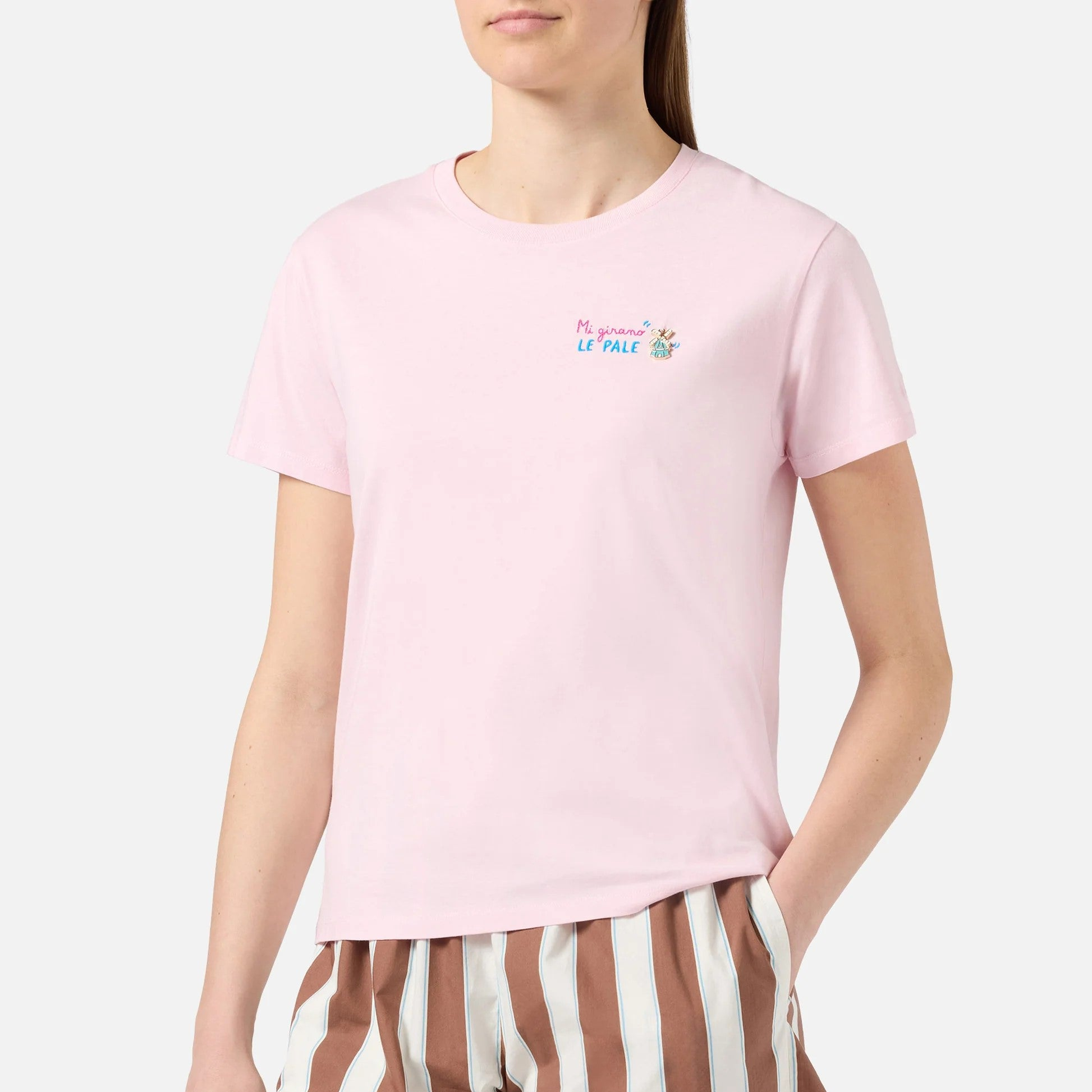 Mc2 Saint Barth t-shirt Emilie rosa con ricamo Mi girano le pale