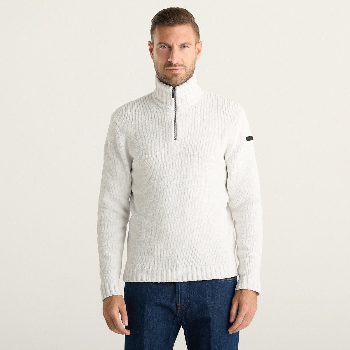 RRD Cinematt Half Zip Knit Maglione Uomo Bianco con Collo Alto e Mezza Zip