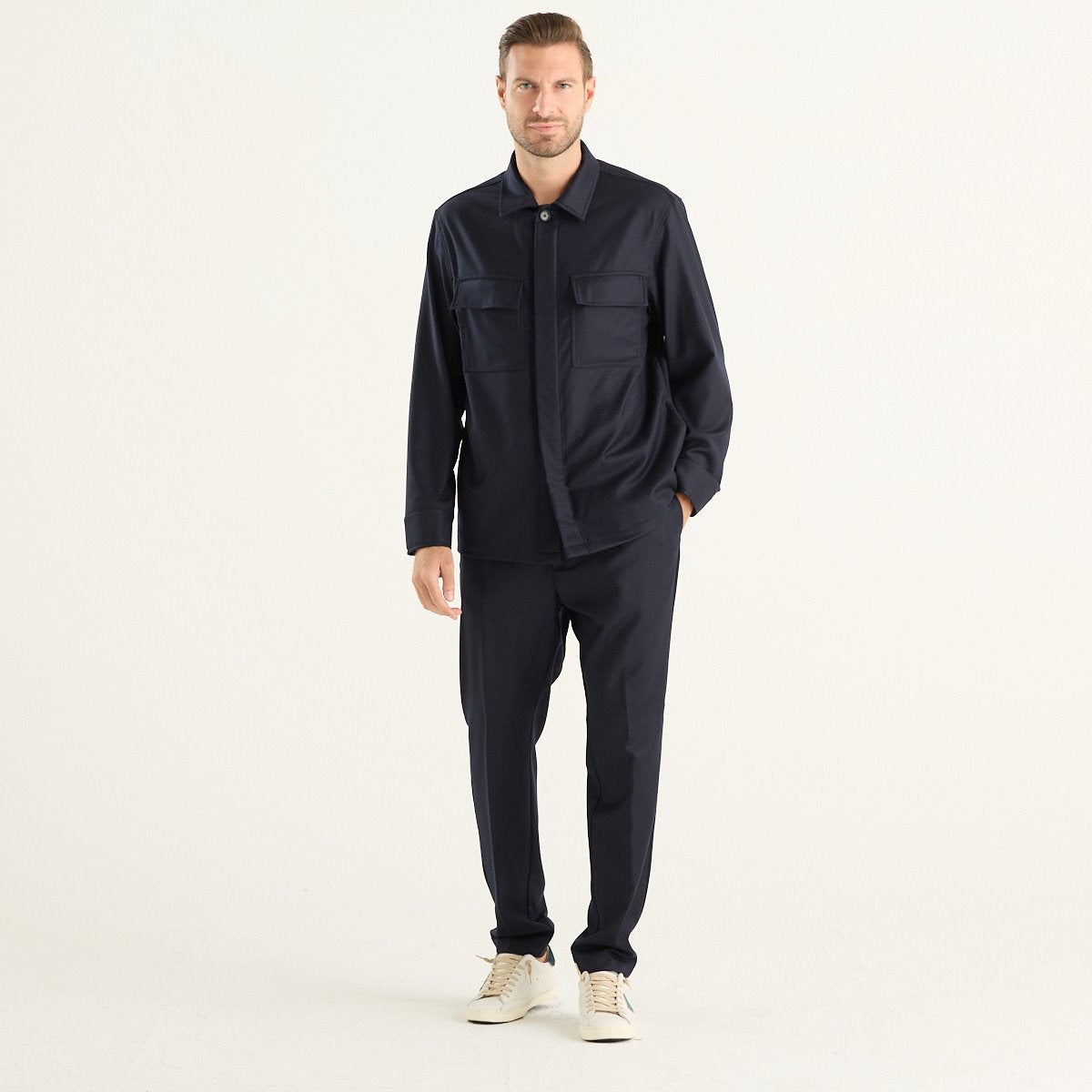 Cruna camicia giacca uomo Bruges in lana blu notte