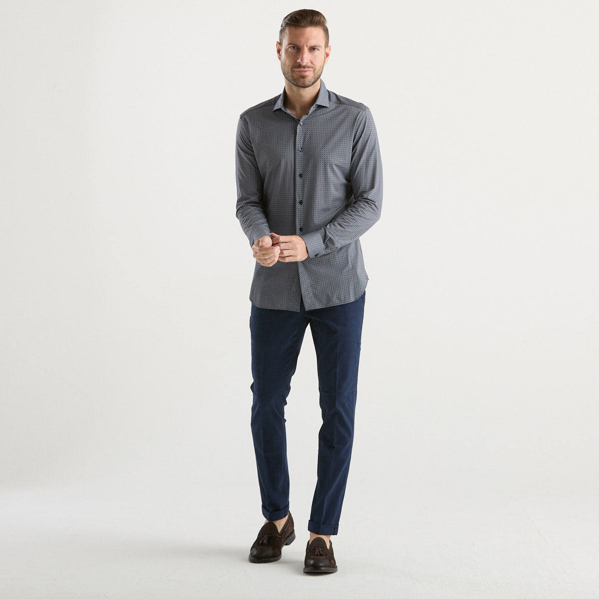 Xacus camicia in micro fantasia tessuto blu