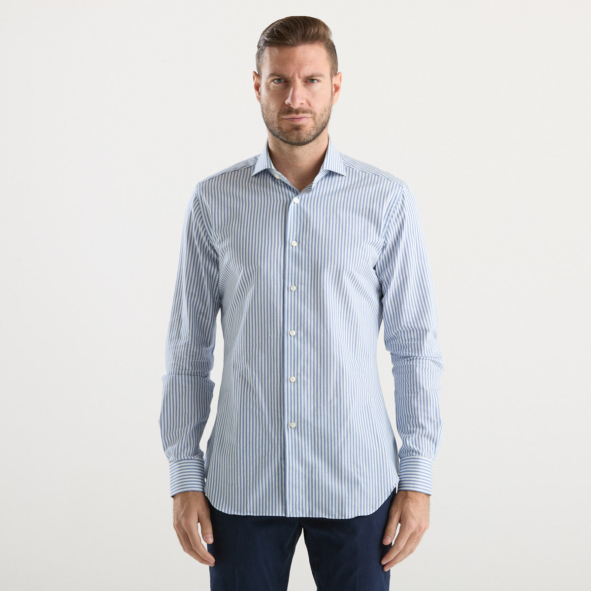 Xacus camicia a righe azzurra e bianca