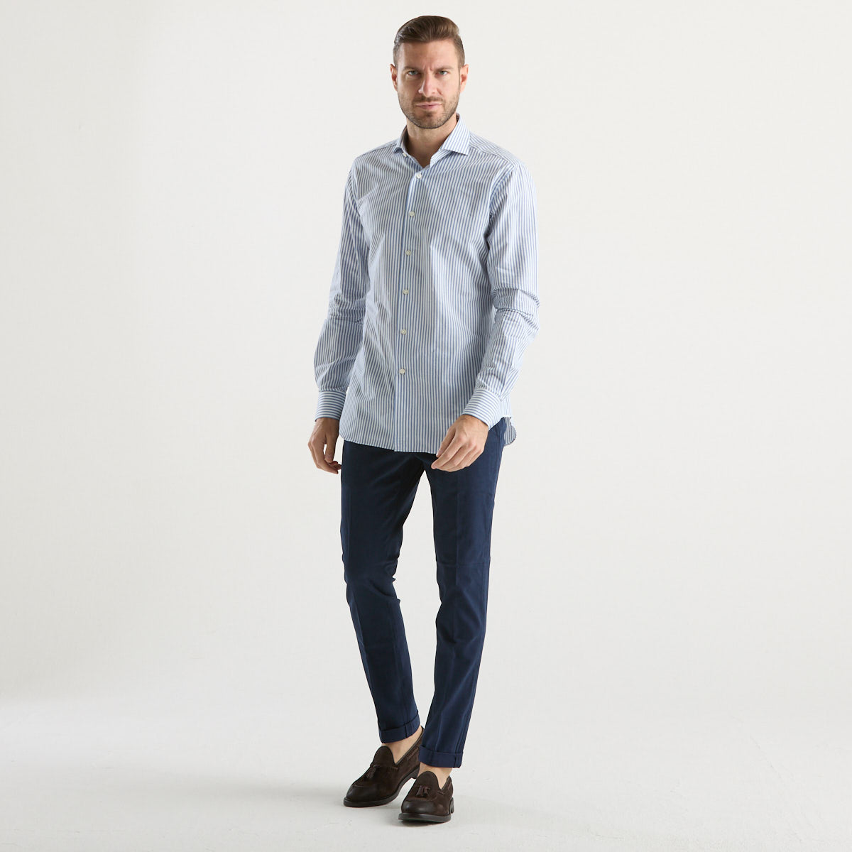 Xacus camicia a righe azzurra e bianca