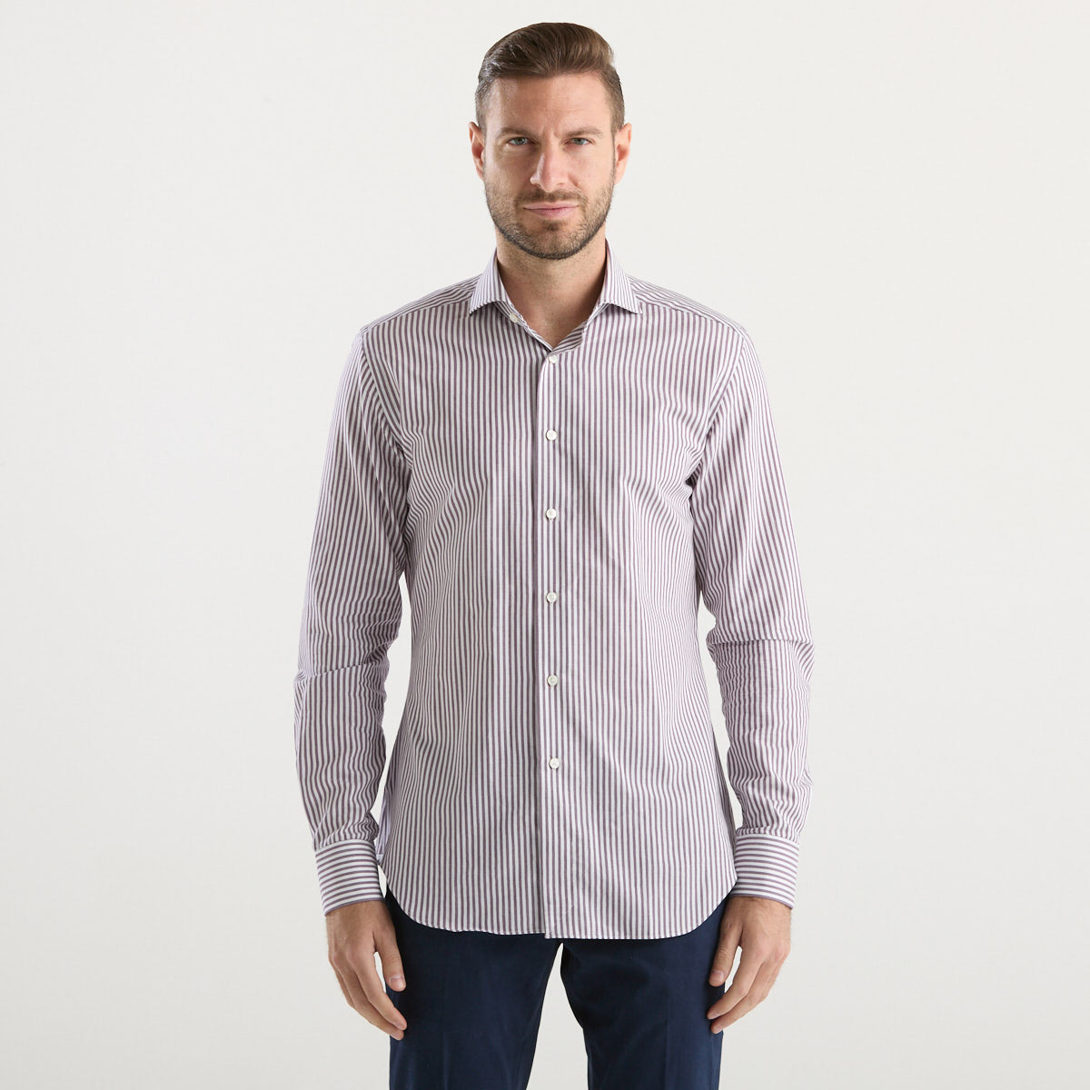 Xacus camicia a righe bordeaux e bianca