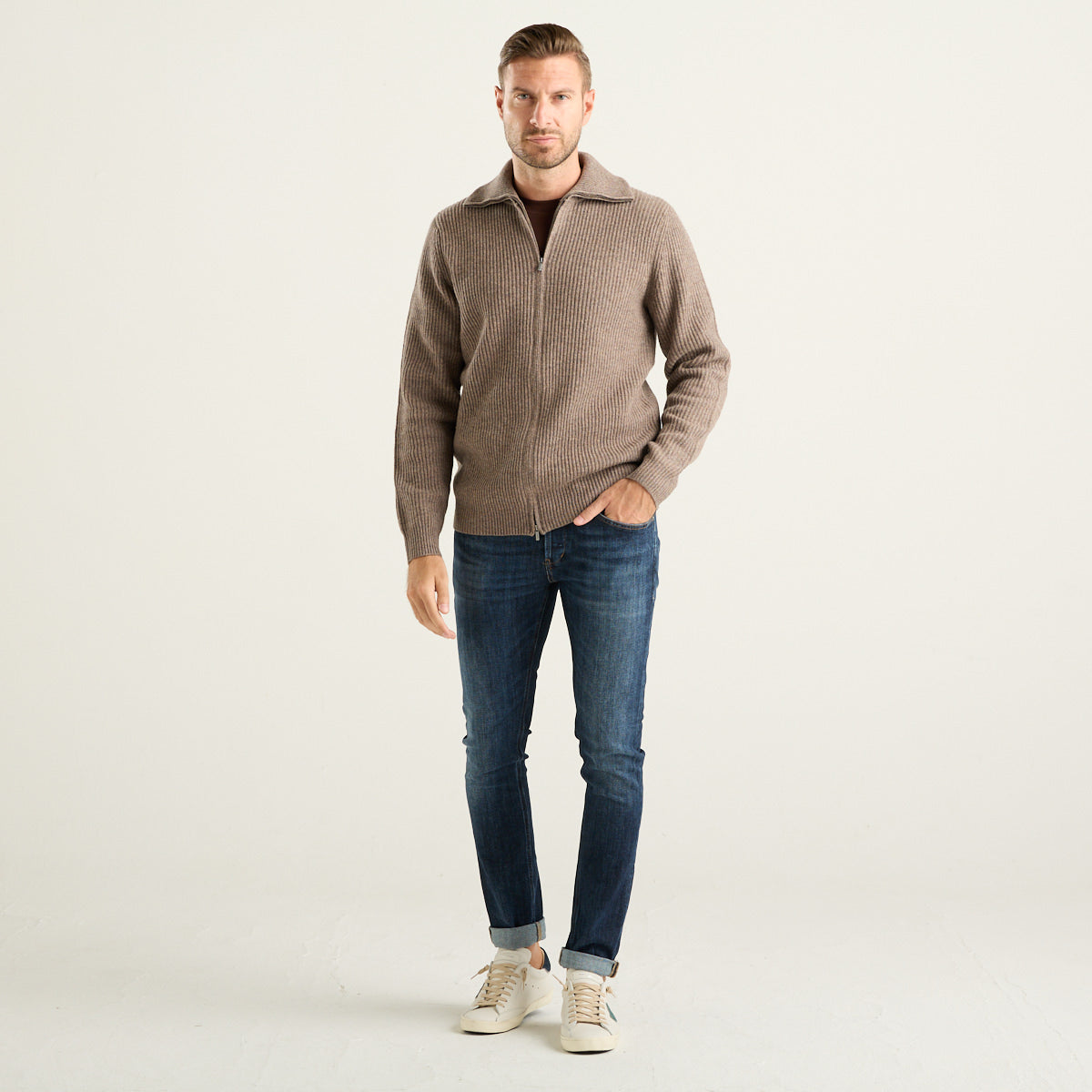 MC2 Saint Barth Cardigan Preston Uomo Tortora in Pura Lana