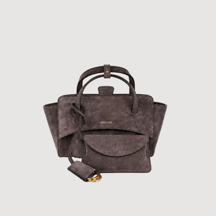 Hidesins borsa a mano Flap S in pelle scamosciata smoky
