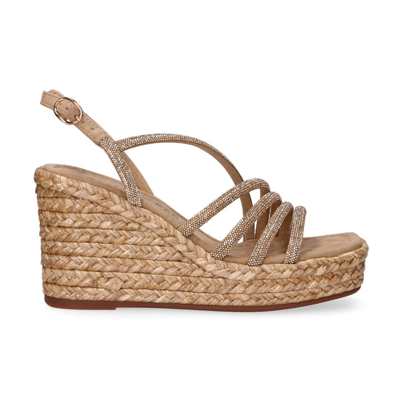 Alma En Pena sandalo zeppa con strass beige