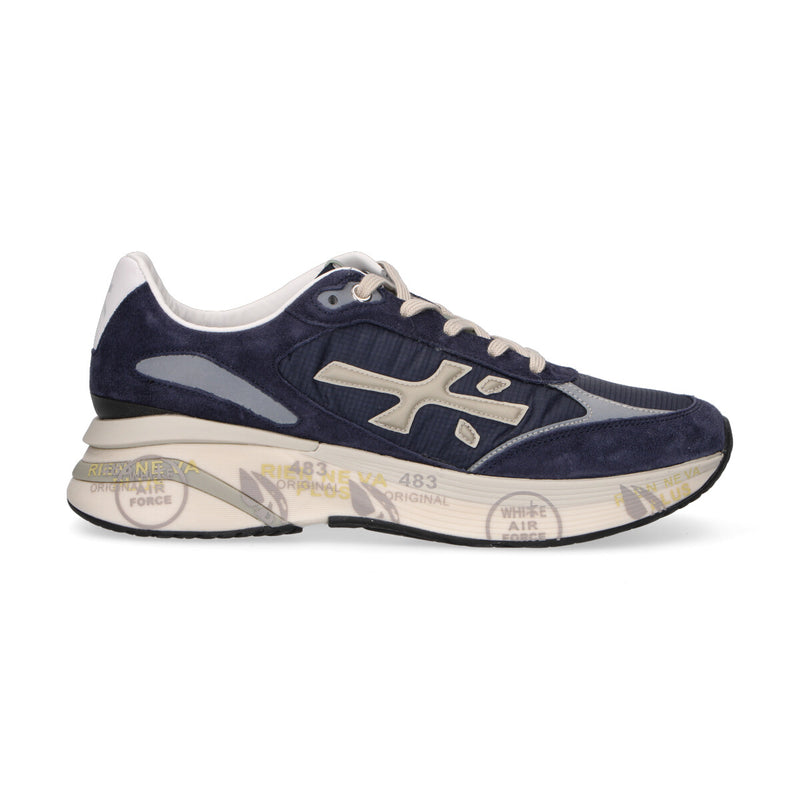 Premiata sneaker Moerun in camoscio blu