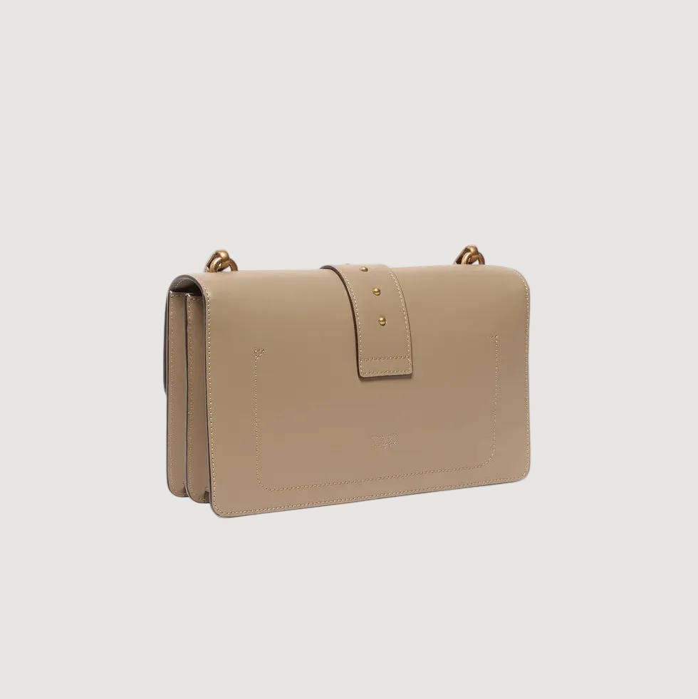 Pinko borsa a tracolla media Love Bag One in pelle beige con fibbia gioiello