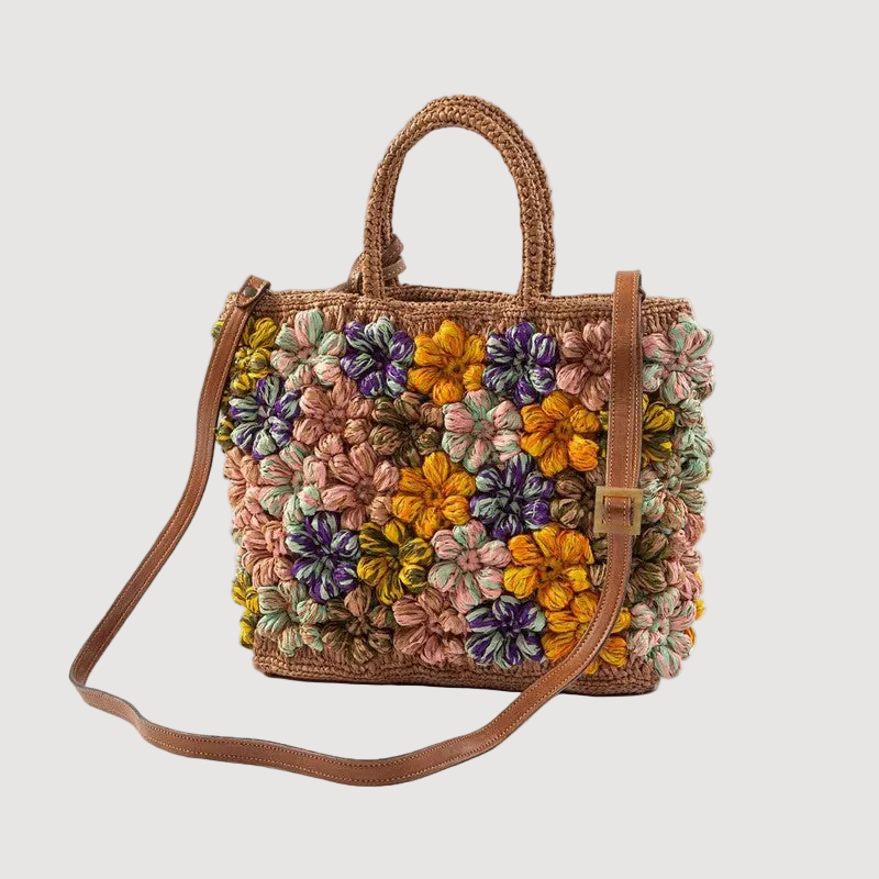 Afar borsa Flower small in raffia multicolor