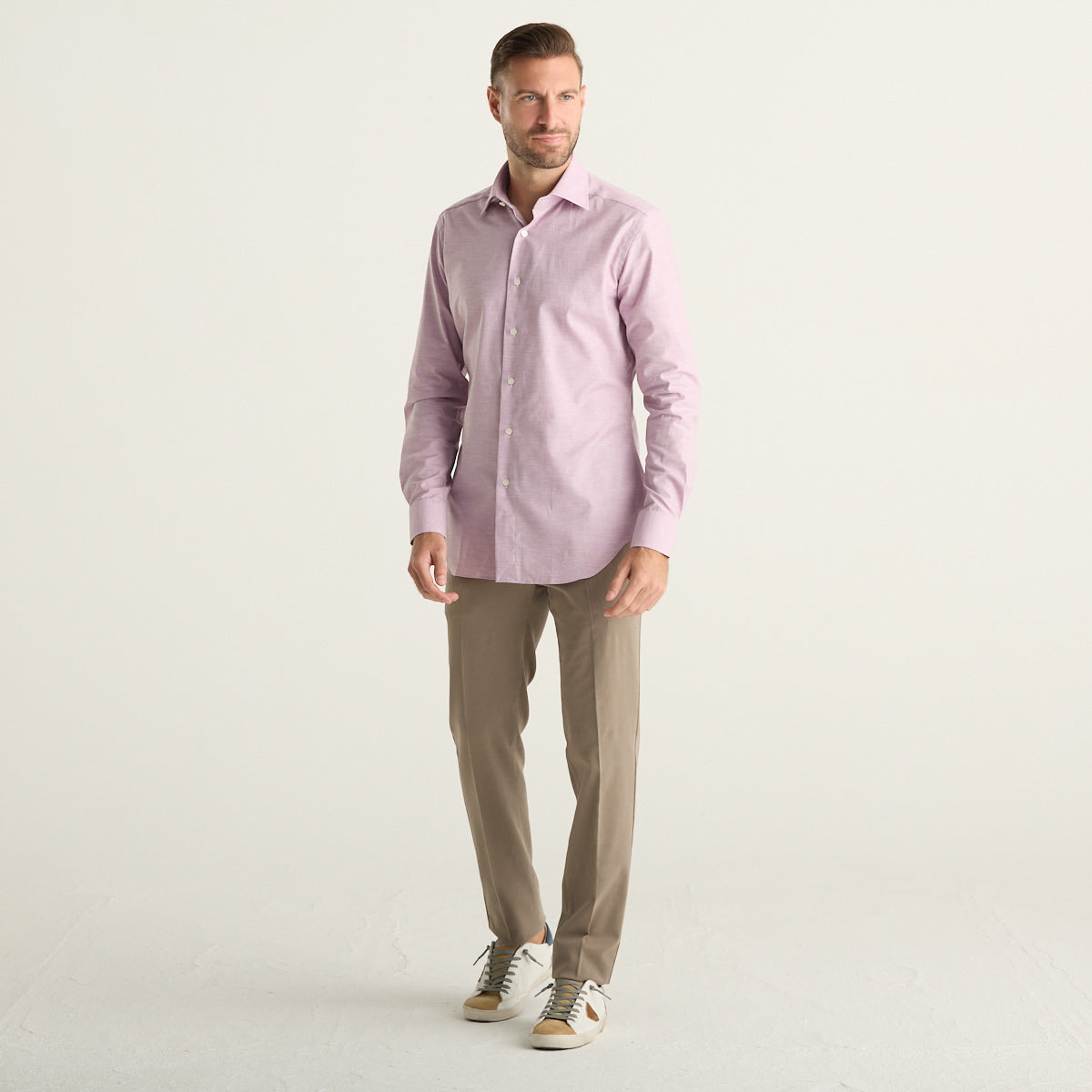 Xacus camicia uomo rosa in twill di cotone Wrinkle Free