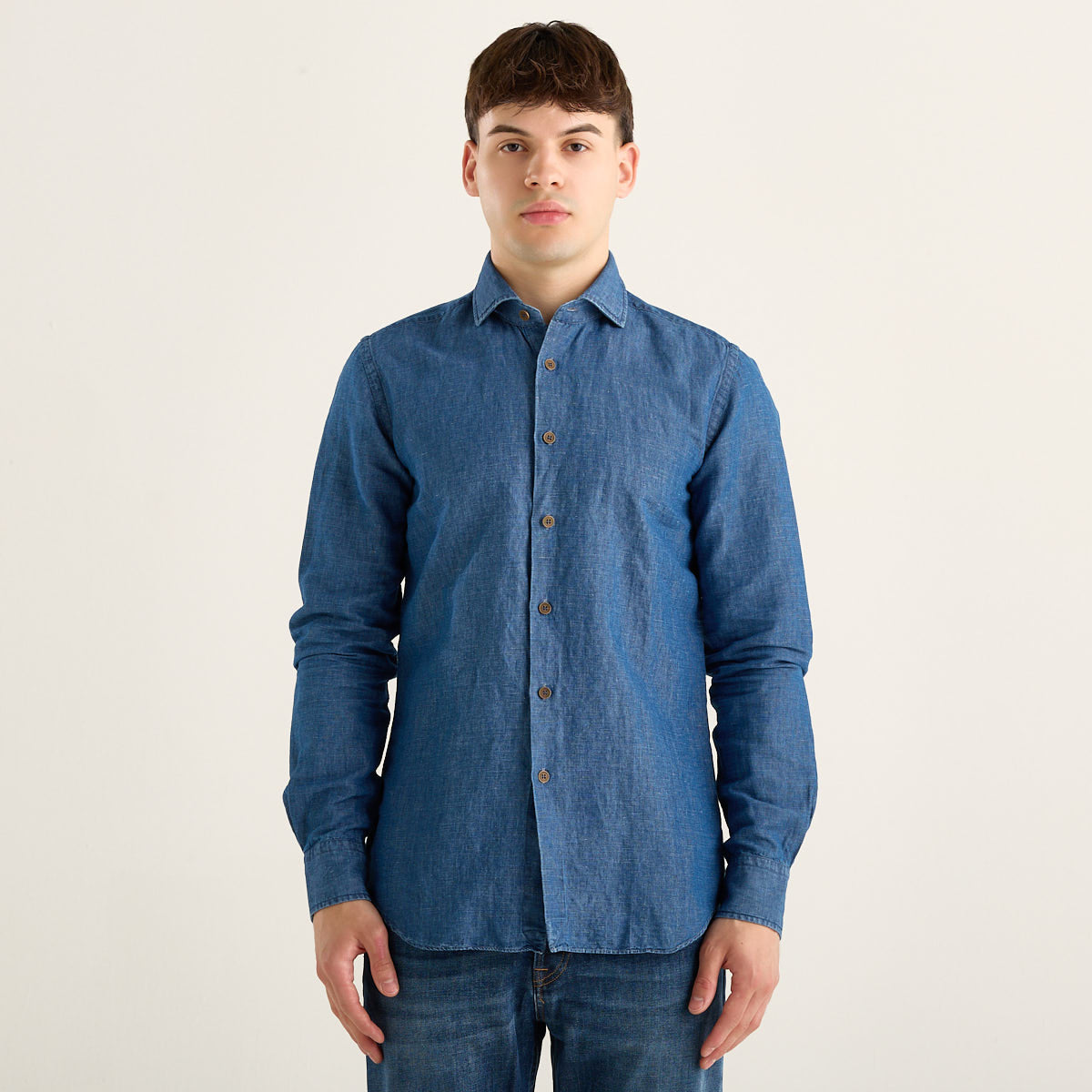 Xacus camicia Washed lino blu