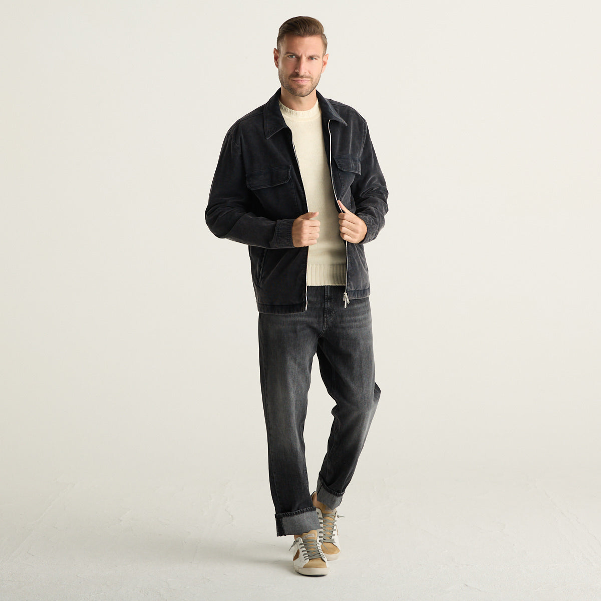 Dondup Giacca Uomo Antracite in Velluto a Coste con Zip e Tasche