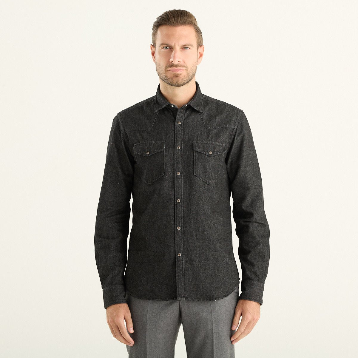 Xacus camicia uomo western in denim nero