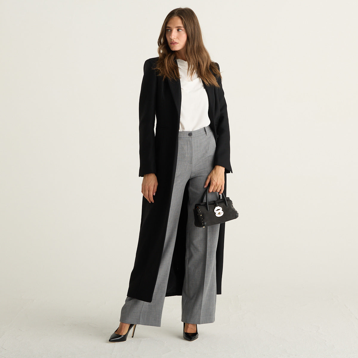 Patrizia Pepe cappotto donna lungo nero in misto lana e cashmere