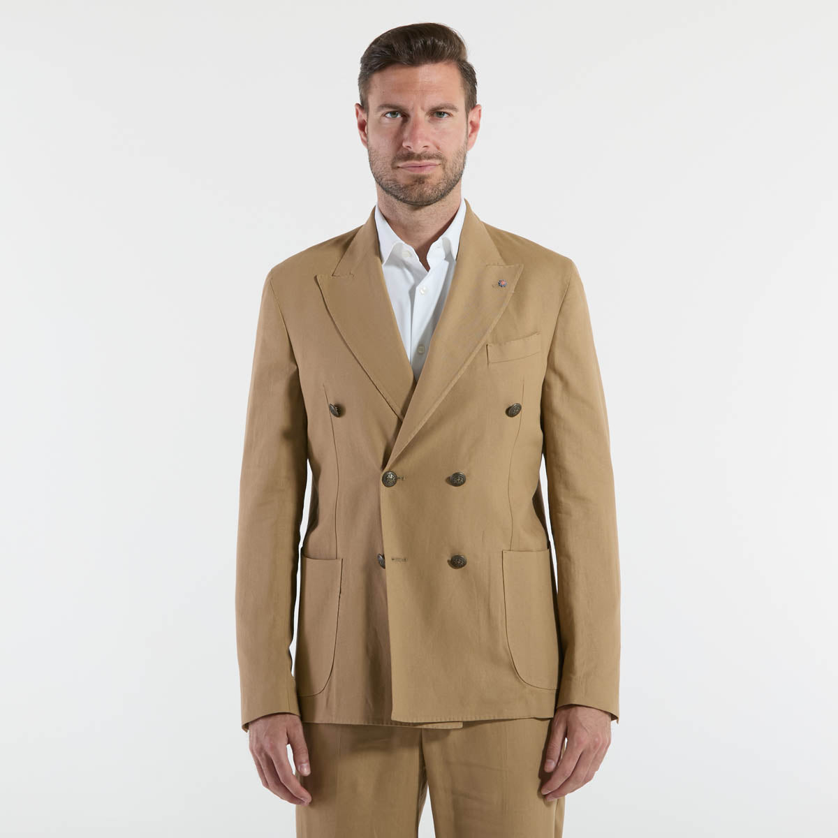 Bharnaba abito in misto lino nocciola