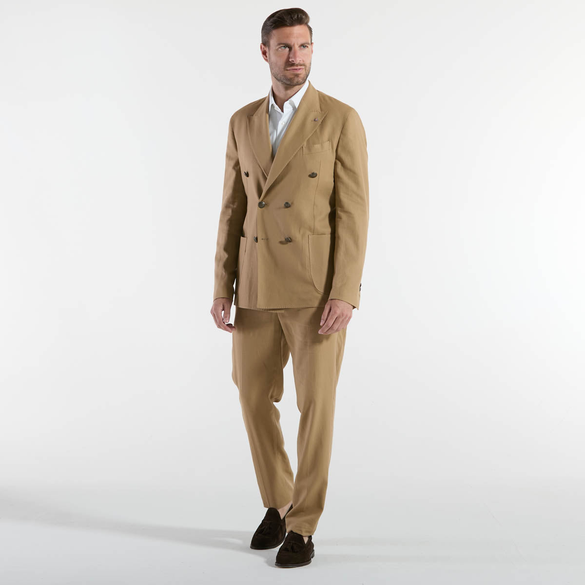 Bharnaba abito in misto lino nocciola