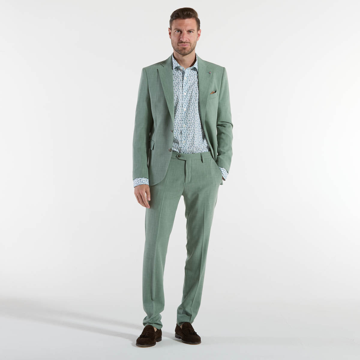 Bharnaba abito elegante in tessuto verde salvia