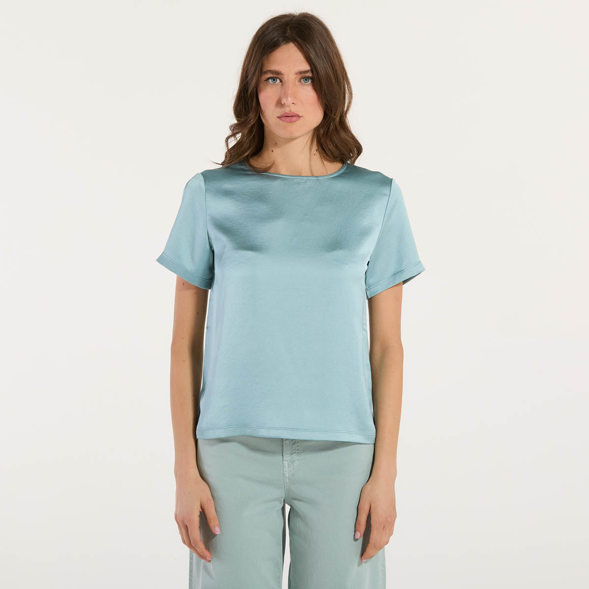 Maxmara blusa in maglia in jersey azzurra