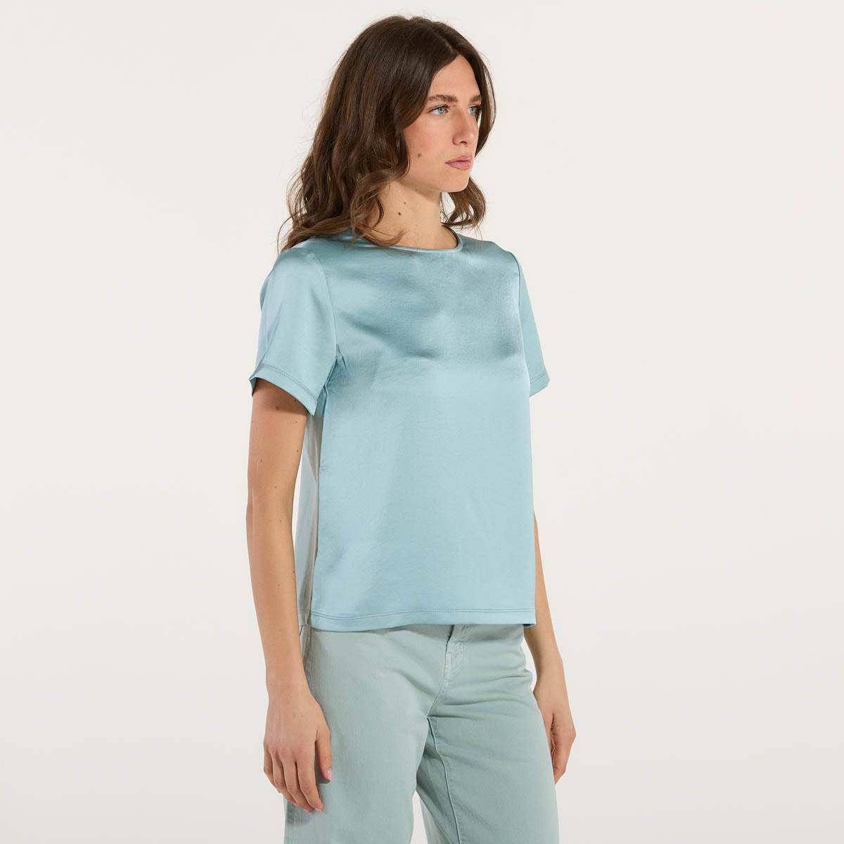 Maxmara blusa in maglia in jersey azzurra