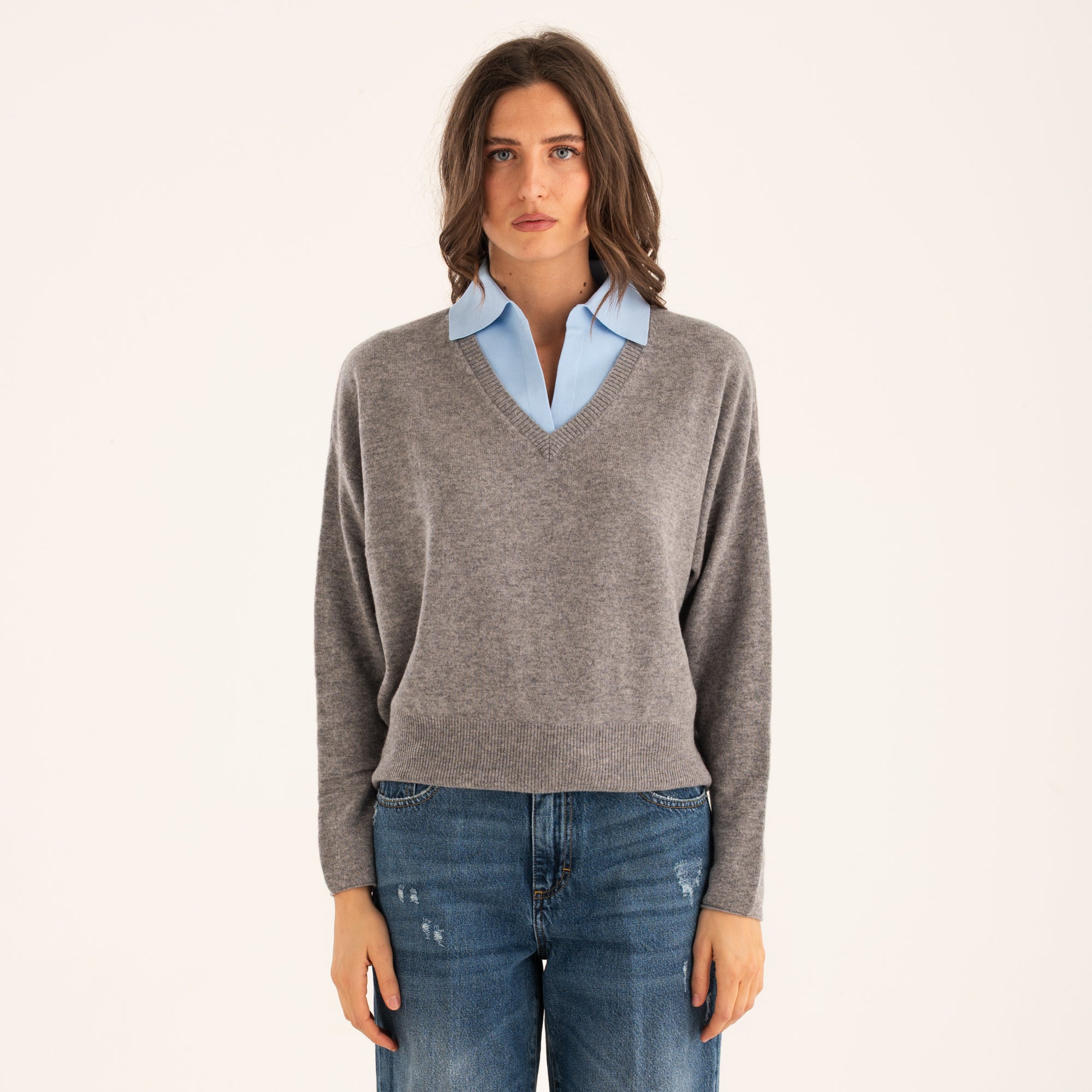 Souvenir maglioncino con colletto grigio