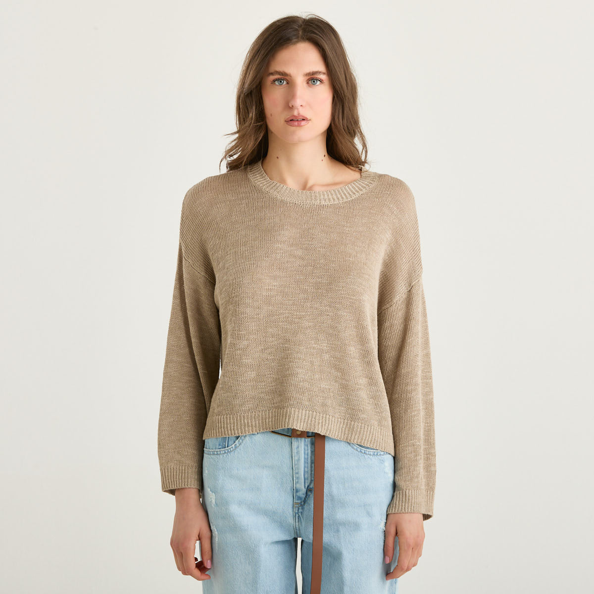 Souvenir maglia girocollo in tessuto beige
