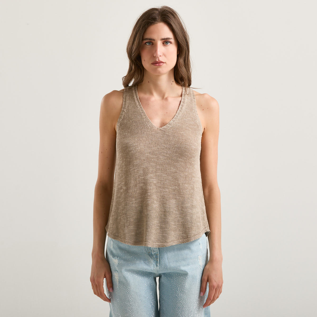 Souvenir canotta in maglia beige