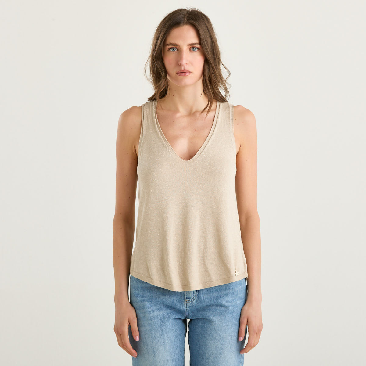 Souvenir canotta scollo a v in tessuto beige
