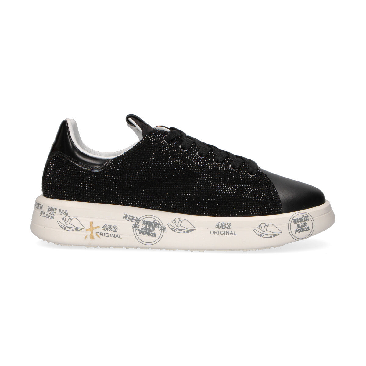 Premiata sneaker Belle pelle nylon e strass nera