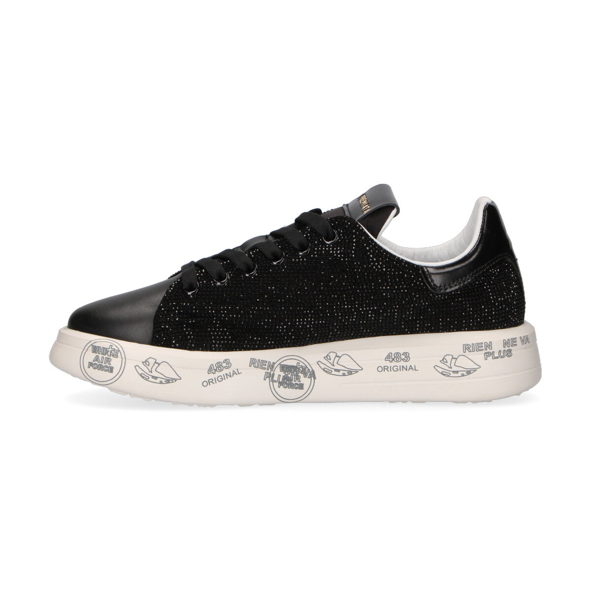 Premiata sneaker Belle pelle nylon e strass nera