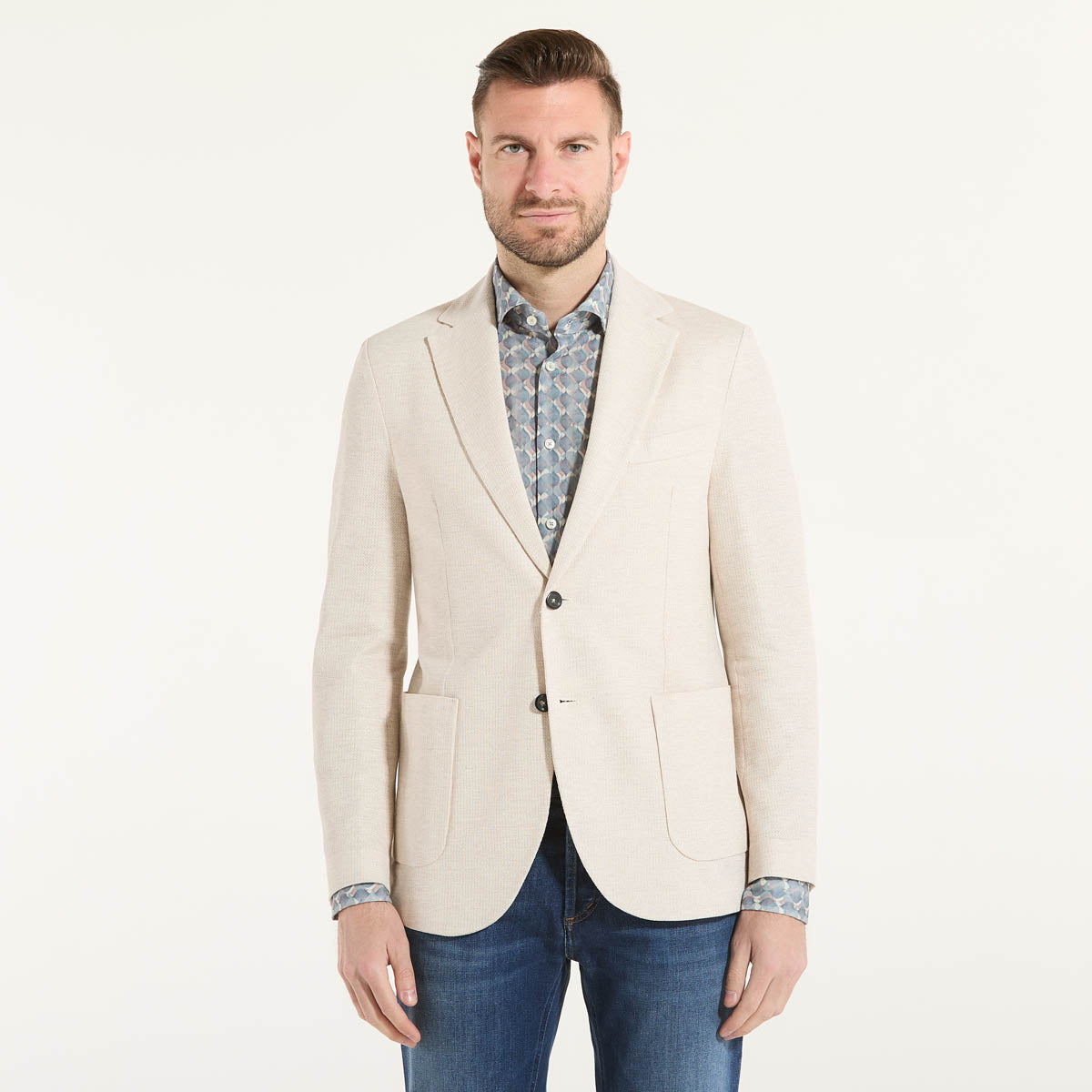 Circolo giacca monopetto in tessuto beige chiaro