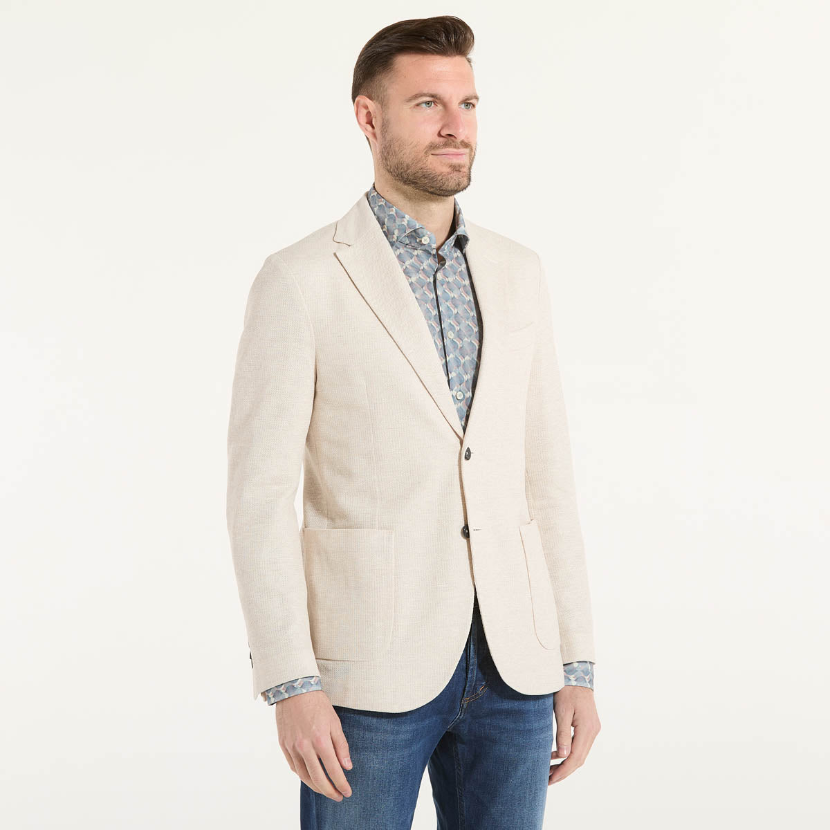 Circolo giacca monopetto in tessuto beige chiaro