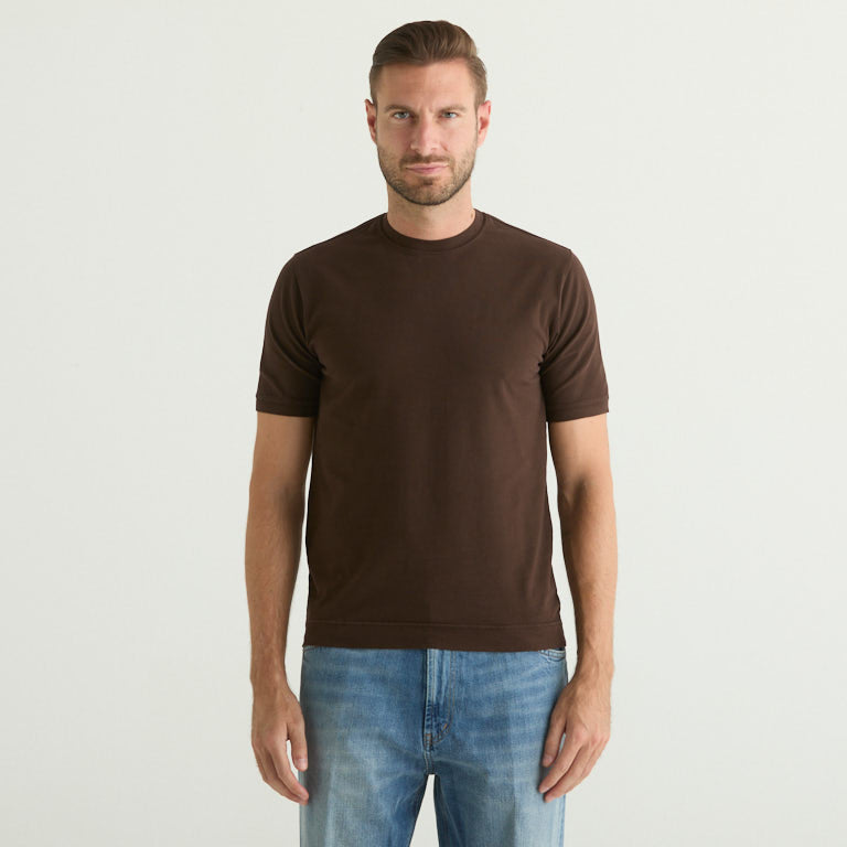Circolo t-shirt girollo in tessuto marrone