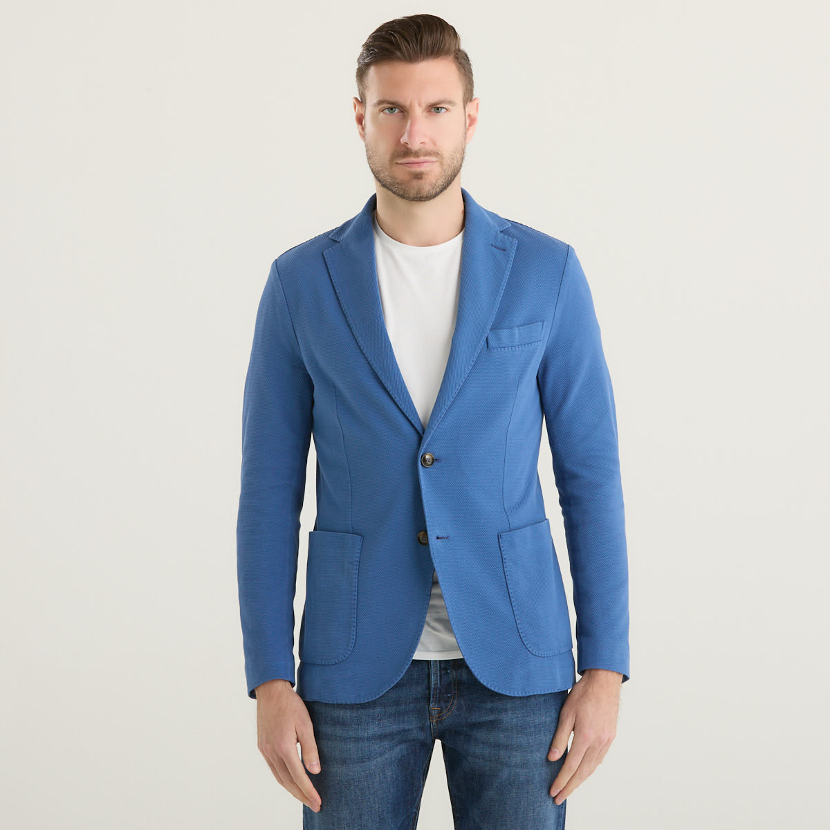 Circolo giacca monopetto in tessuto bluette