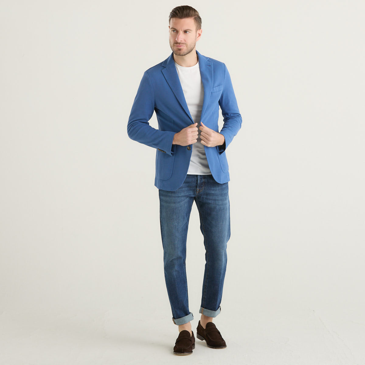 Circolo giacca monopetto in tessuto bluette