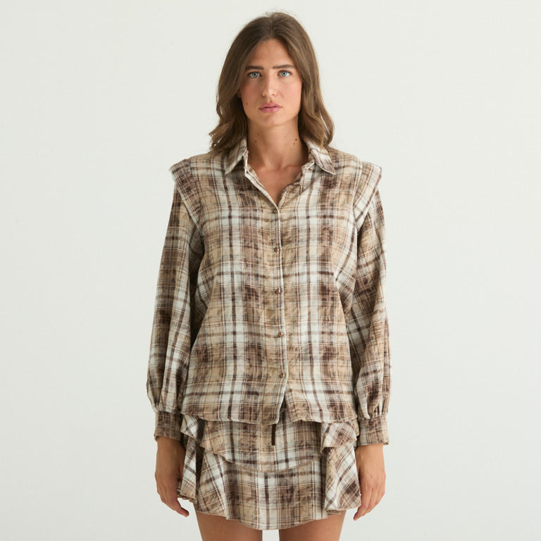 Haveone camicia in check in flanella biege