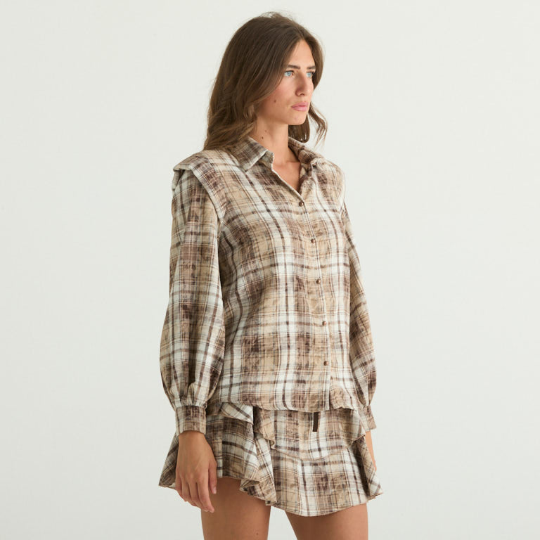 Haveone camicia in check in flanella biege