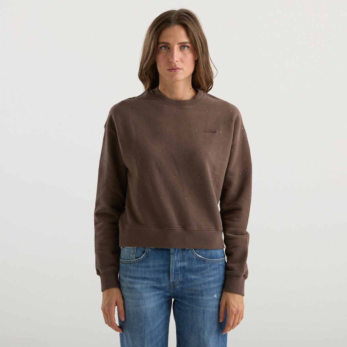Mc2 Saint Barth felpa all over strass marrone
