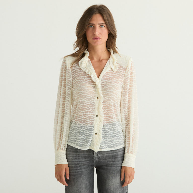 Haveone camicia in pizzo trasparente panna