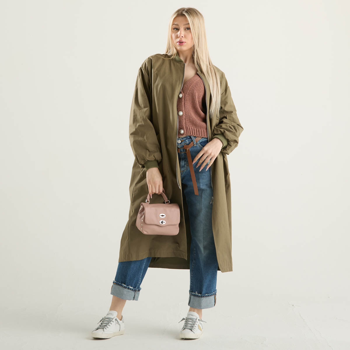 Philia Loft trench lungo in tessuto verde militare