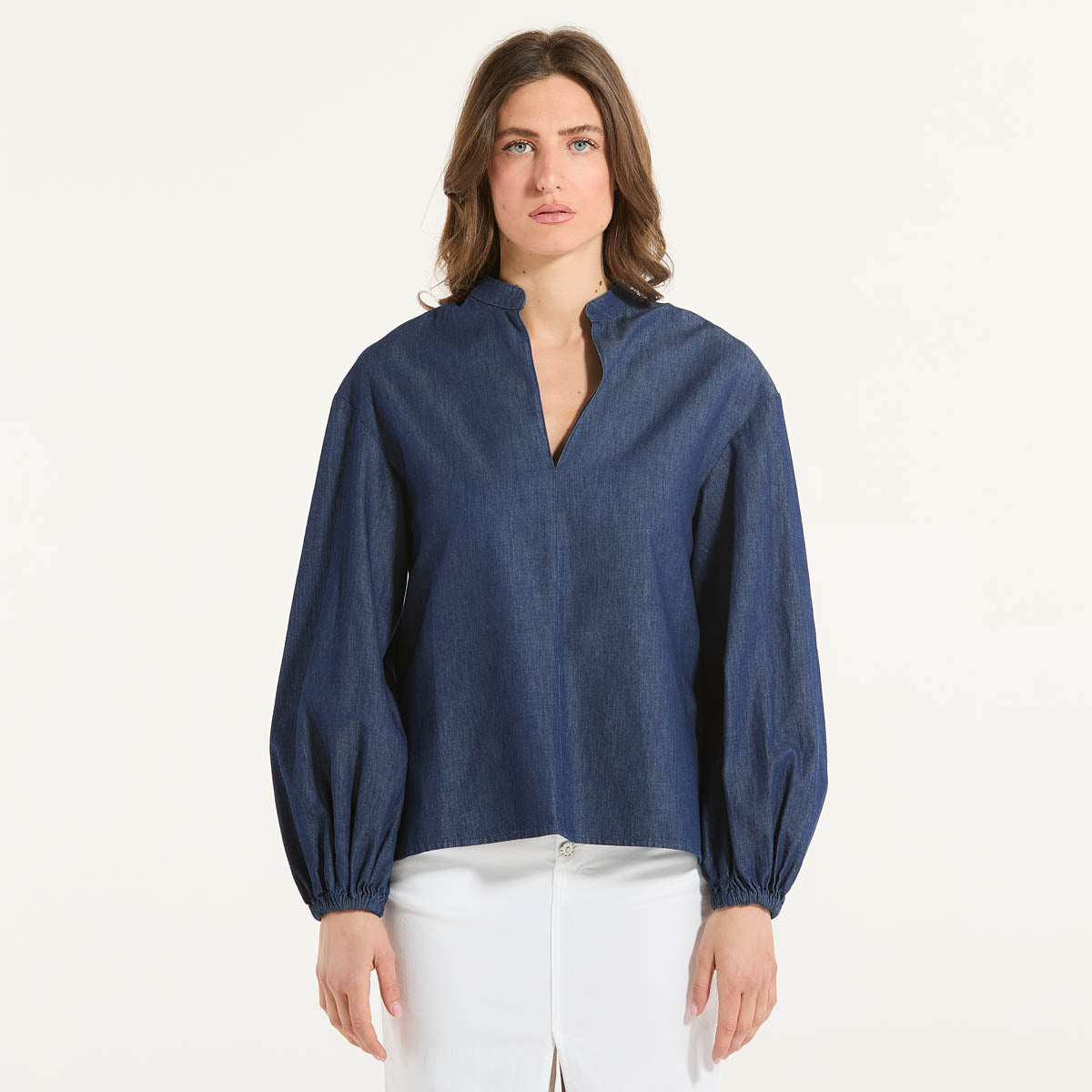 Dondup camicia scollo a v manica lunga in denim