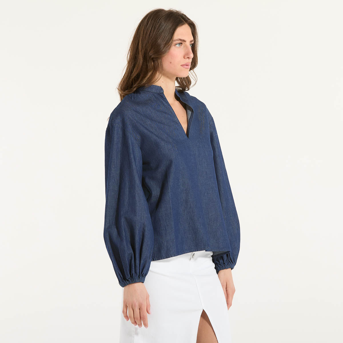 Dondup camicia scollo a v manica lunga in denim