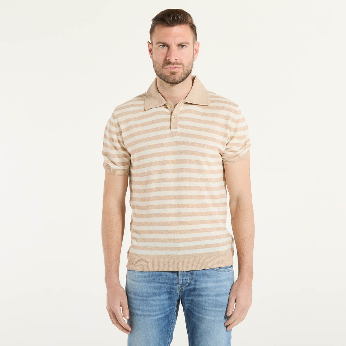 Daniele Fiesoli polo manica corta a righe beige