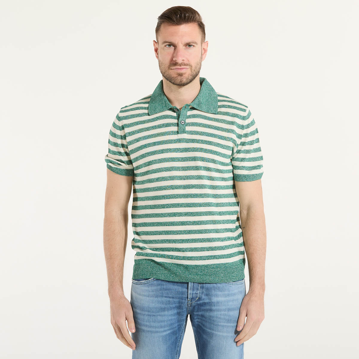 Daniele Fiesoli polo manica corta a righe verde